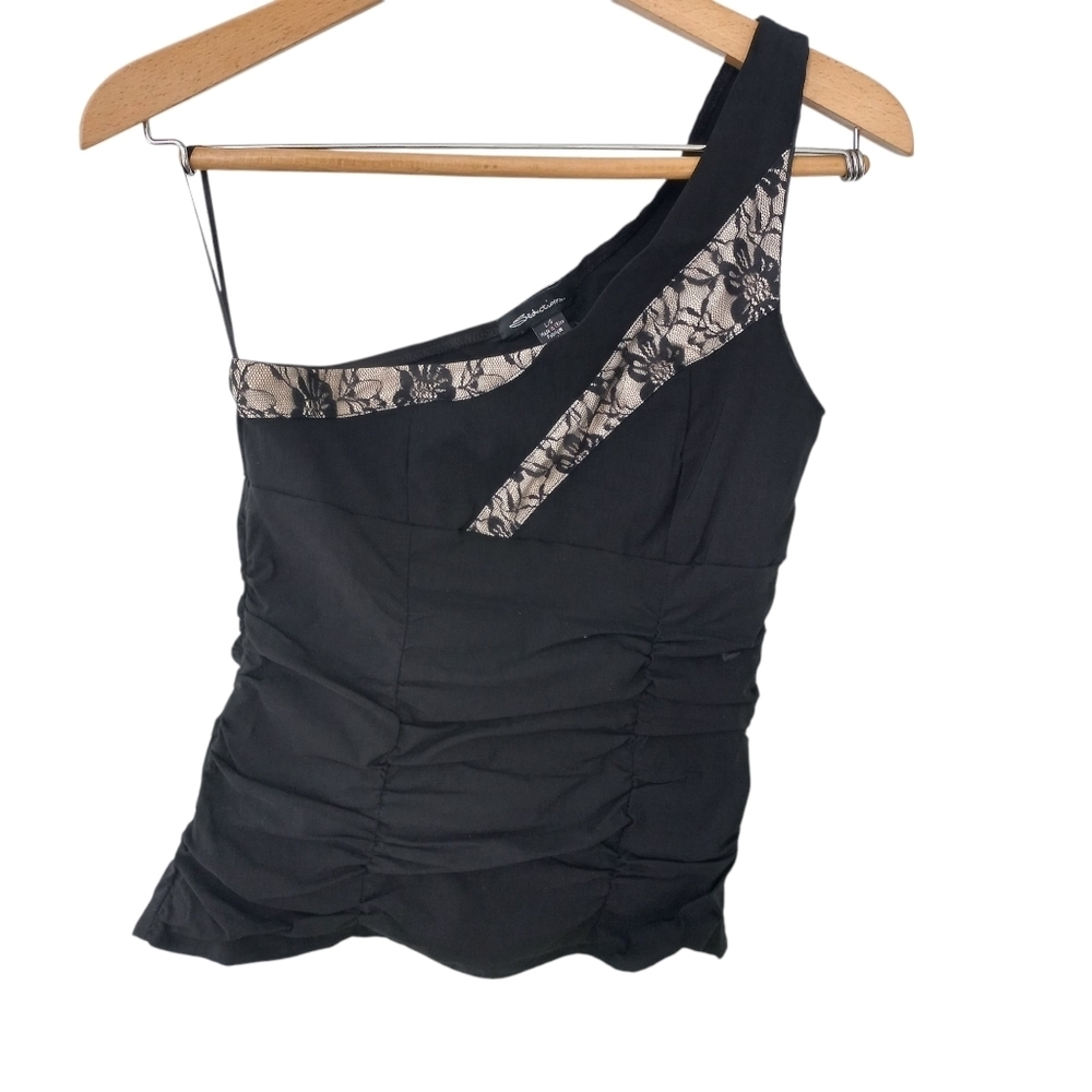 Seduction Women's Elegant Black/Beige with Ruffle Detail Dress Top Size L US